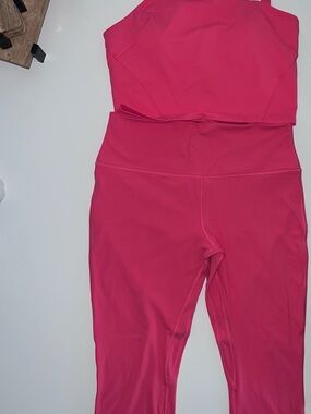 lululemon Glaze Pink Asymmetrical Tennis Tank & Align Crop Legging Set